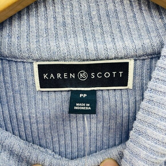 Karen Scott Womens Petite Size PP Striped Ribbed Mock-Neck Sweater in Blue SW1 - Picture 5 of 7